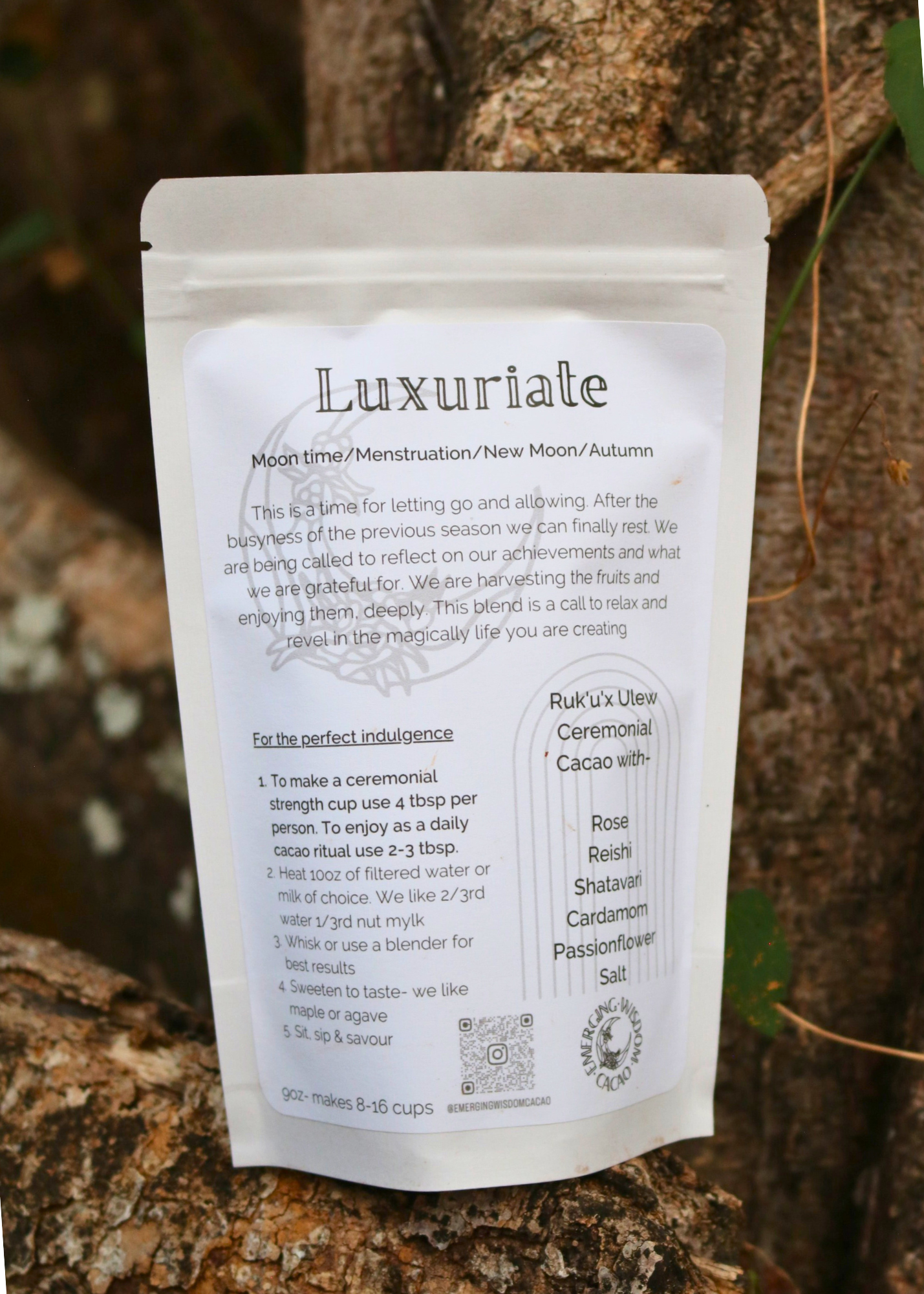 LUXURIATE Ceremonial Cacao Blend- Menstruation/ New Moon/ Fall